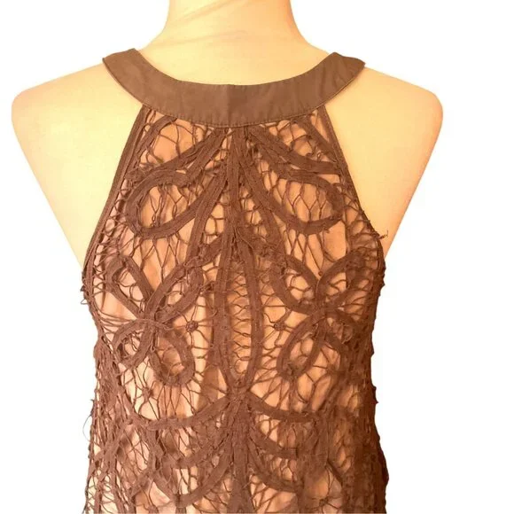 Modcloth RYU Brown Crochet Sleeveless Dress Boho Chic Fairycore SZ L - Picture 7 of 13